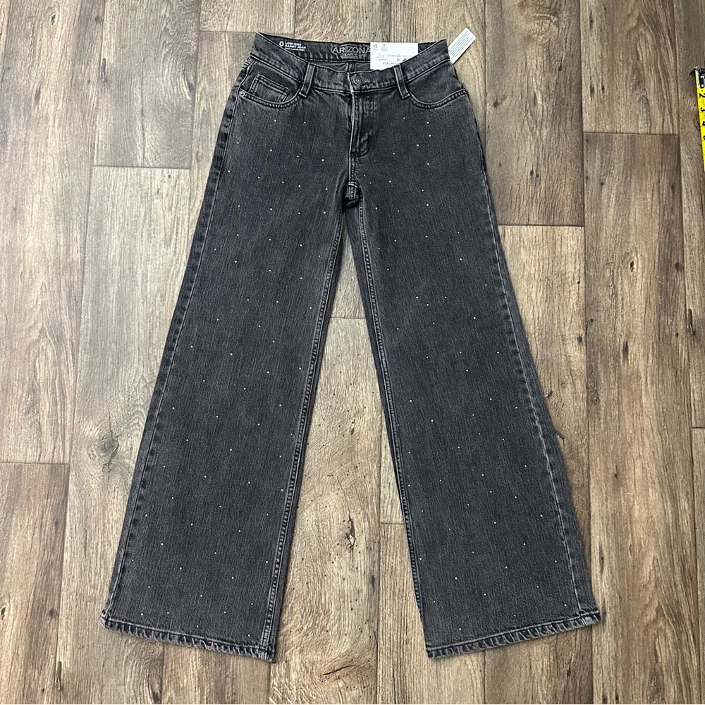 Arizona Jean Low Rise Baggy Jean Black Embellished Denim Jeans Women’s Size 0